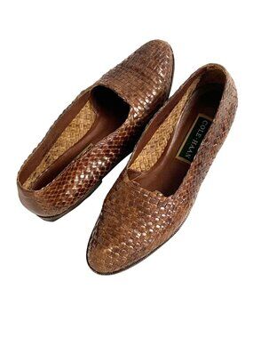 Cole Haan Womens Brown Woven Leather Loafers Size 7AA